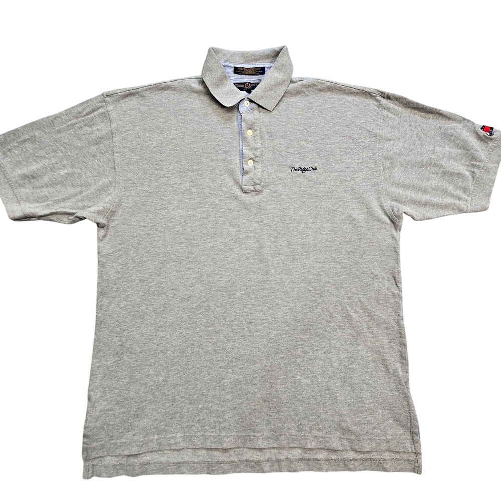 Tommy Hilfiger Polo Shirt Mens L The Ridge Club Gray Short Sleeve Embroidered